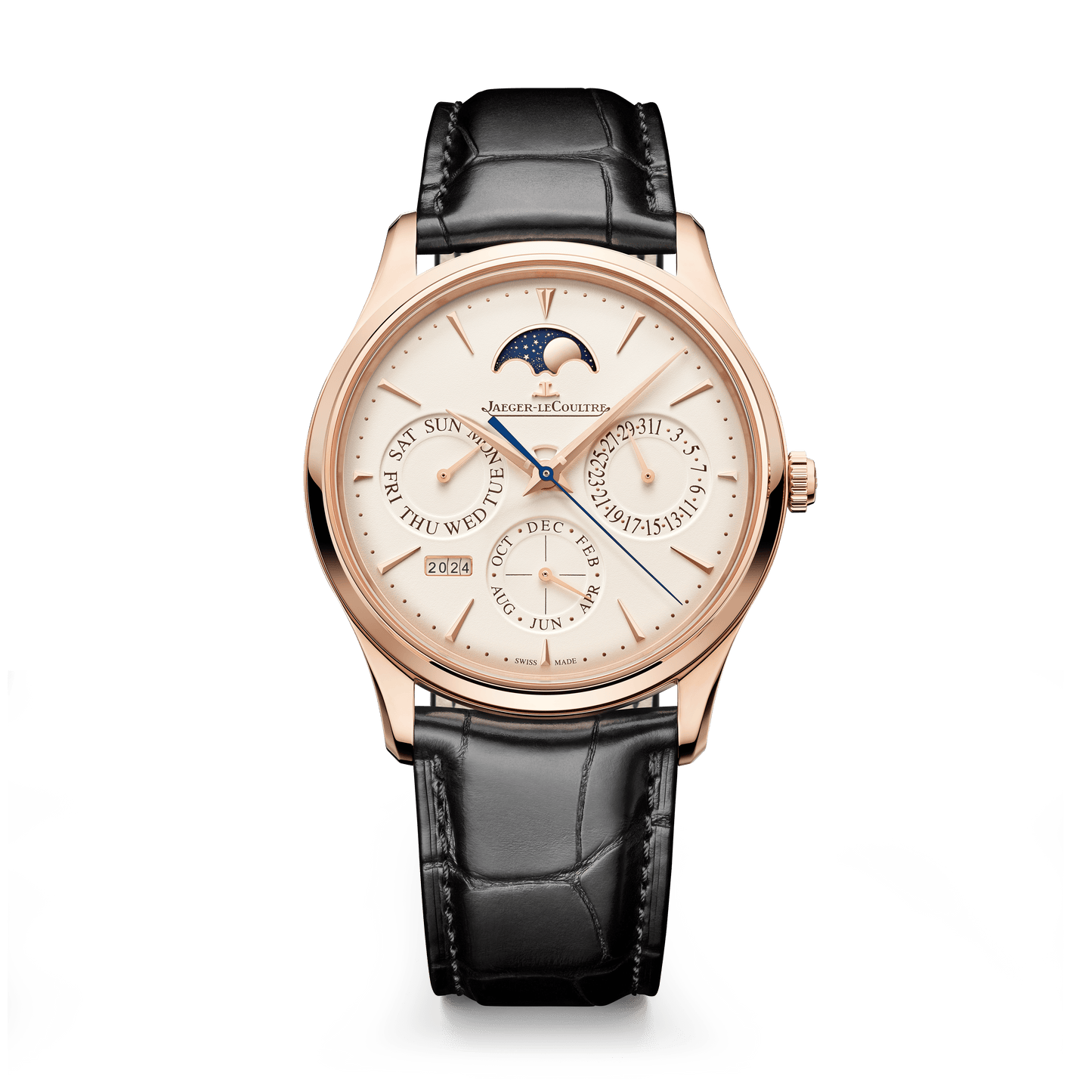 Jaeger-LeCoultre Master Ultra Thin Perpetual Calendar 39 mm Beige Dial Pink Gold Alligator Leather Strap Q1142510