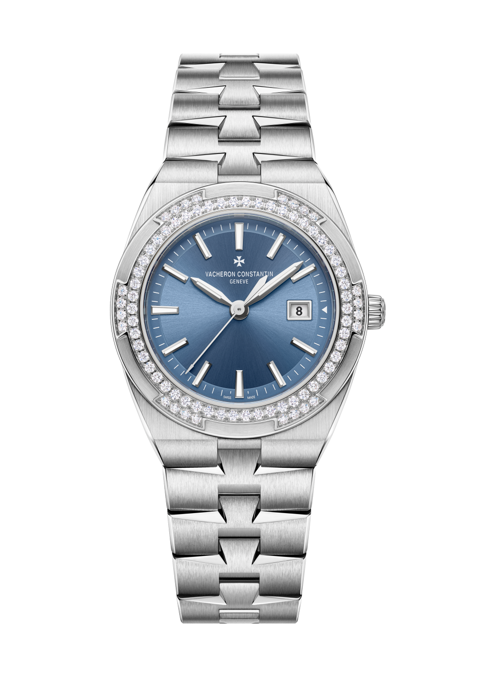 Vacheron Constantin Overseas quartz 33 mm Blue Dial with Diamonds Stainless Steel Bracelet 1225V/200A-B590