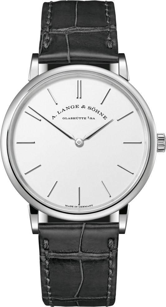 Alange-Soehne SAXONIA THIN 37 mm Silver Dial 18-Carat White Gold Alligator Leather Strap 201.027 / LSLS2013AM