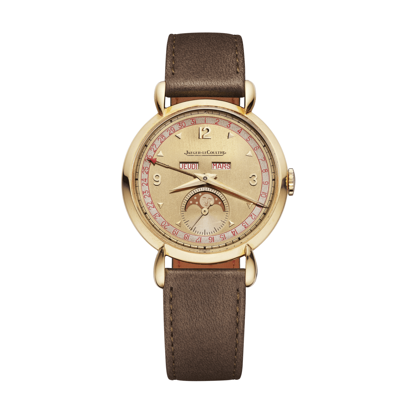 Jaeger-LeCoultre THE COLLECTIBLES Triple Calendar 35 mm Beige Dial 18k Yellow Gold Calfskin Leather Strap QVE27222