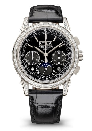 Patek Philippe Geneve Grand Complications 41 mm Black Dial with Diamonds Platinum Alligator Leather Strap 5271P-010