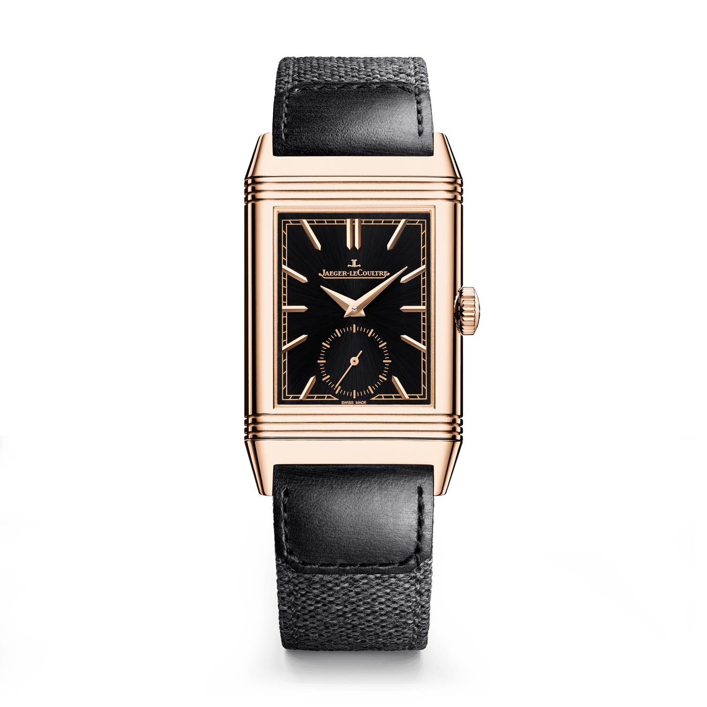 Jaeger-LeCoultre Reverso Tribute Monoface Small Seconds 45.6 x 27.4 mm Black Dial Pink Gold Calfskin Leather Strap Q713257J