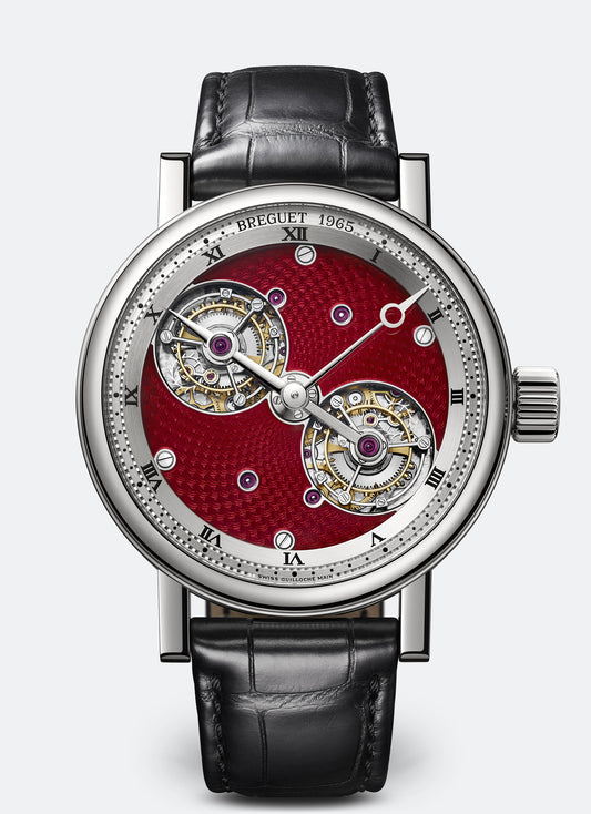 Breguet Classique 44 mm Red Dial Platinum Black Leather Strap 5347PT/2P/9ZU