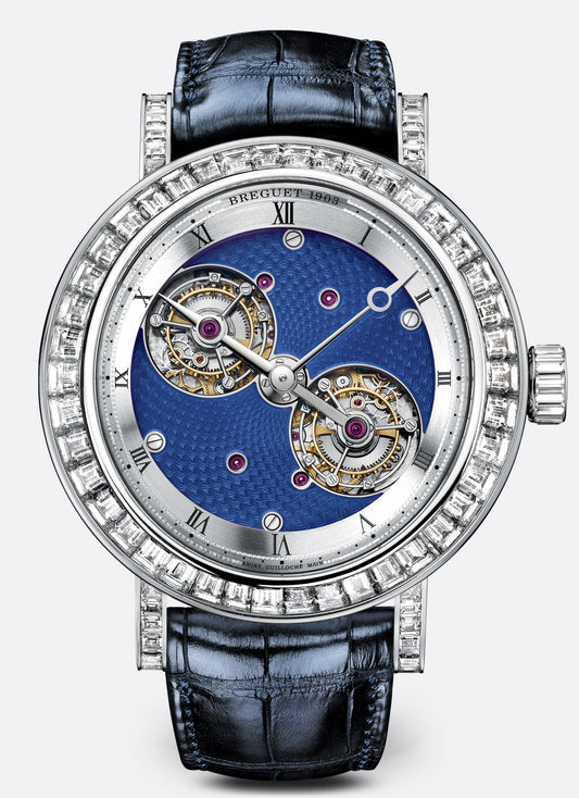 Breguet Classique 50 mm Blue Dial with Diamonds Platinum Dark Blue Leather Strap 5349PT/2Y/9YV/DD0D