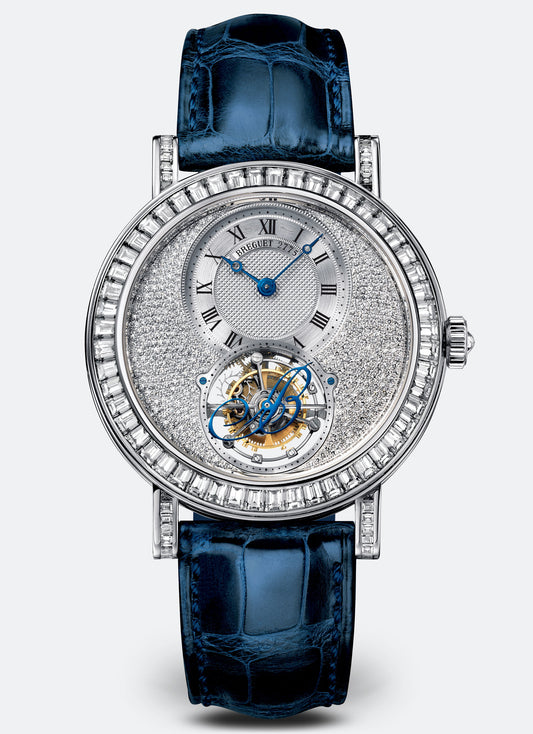 Breguet Classique 40.30 mm Silver Dial with Diamonds White Gold Blue Leather Strap 5359BB/6B/9V6/DD0D