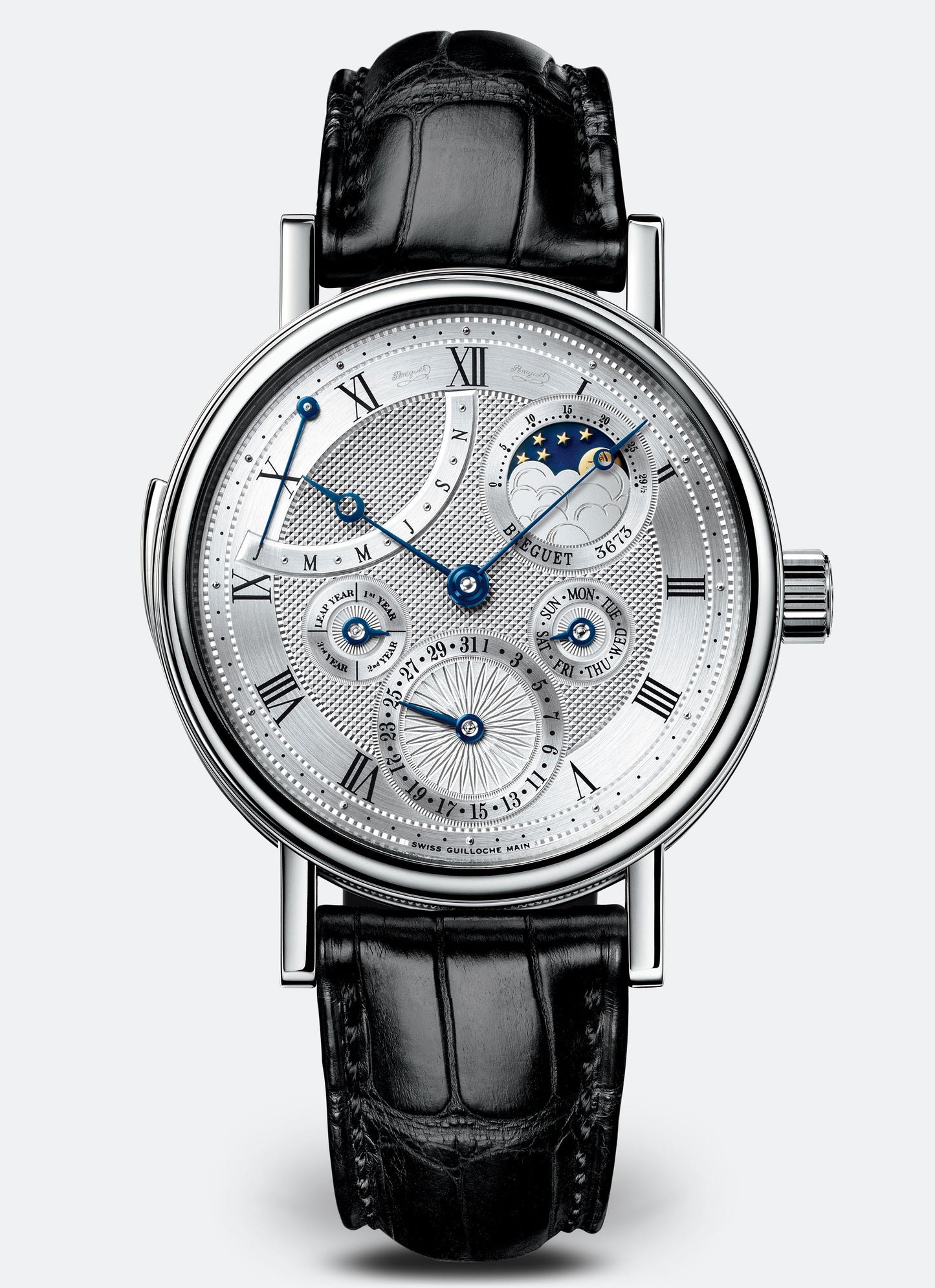 Breguet Classique 40 mm Silver Dial White Gold Black Leather Strap 5447BB/1E/9V6