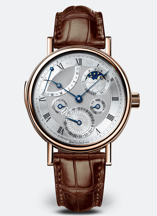 Breguet Classique 40 mm Silver Dial 18k Rose Gold Brown Leather Strap 5447BR/1E/9V6