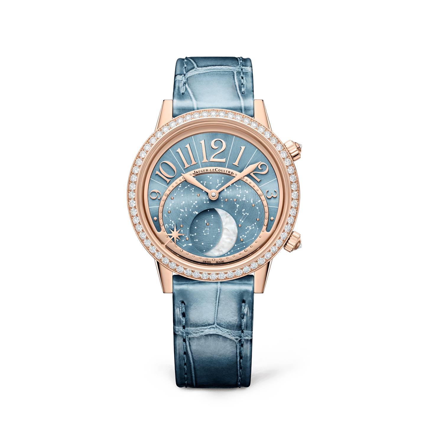 Jaeger-LeCoultre Rendez-Vous Jewellery Moon 36 mm Blue Dial with Diamonds Pink Gold Alligator Leather Strap Q3522480