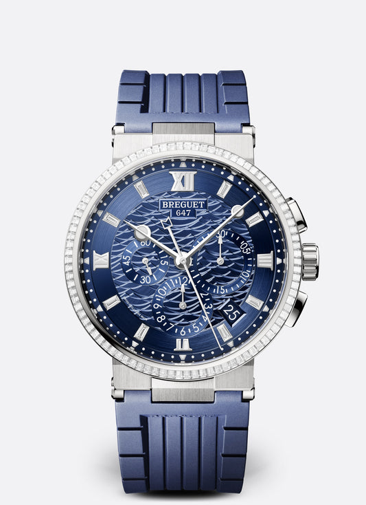 Breguet Marine 42.3 mm Blue Dial with Diamonds White Gold Blue Rubber Strap 5529BB/YD/5WV/D0