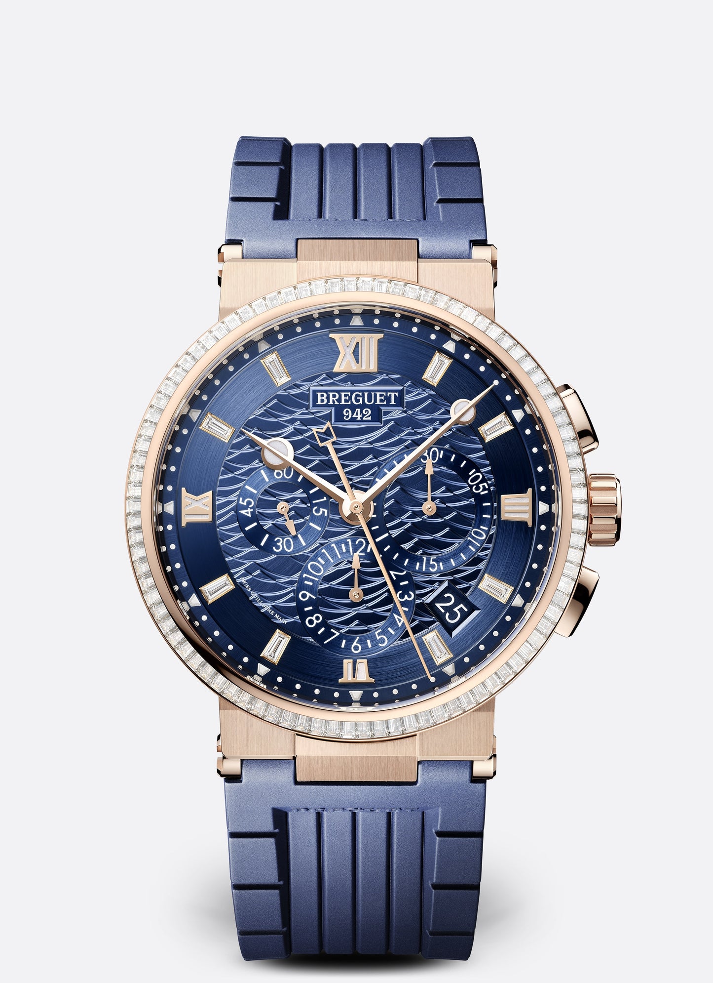 Breguet Marine 42.3 mm Blue Dial with Diamonds 18k Rose Gold Blue Rubber Strap 5529BR/YD/5WV/D0