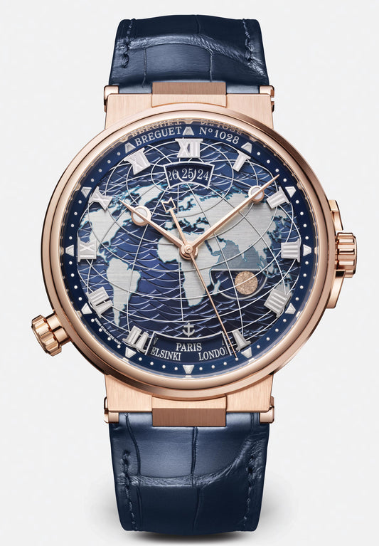 Breguet Marine 43.9mm Blue Dial 18k Rose Gold Blue Leather Strap 5557BR/YS/9WV