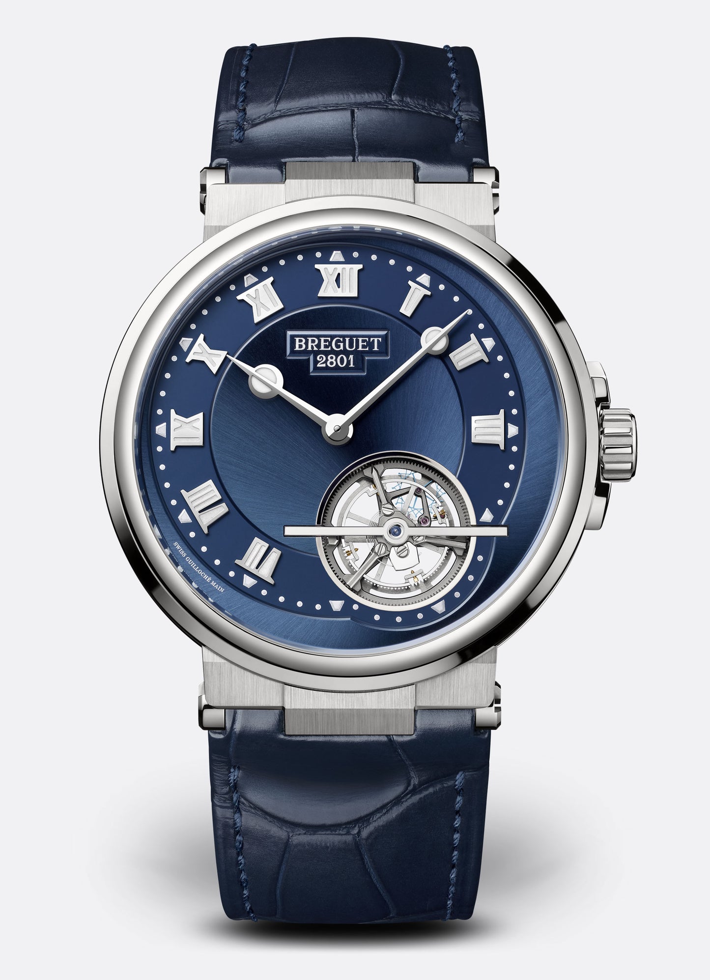 Breguet Marine 42.5 mm Blue Dial Platinum Dark Blue Leather Strap 5577PT/Y2/9WV