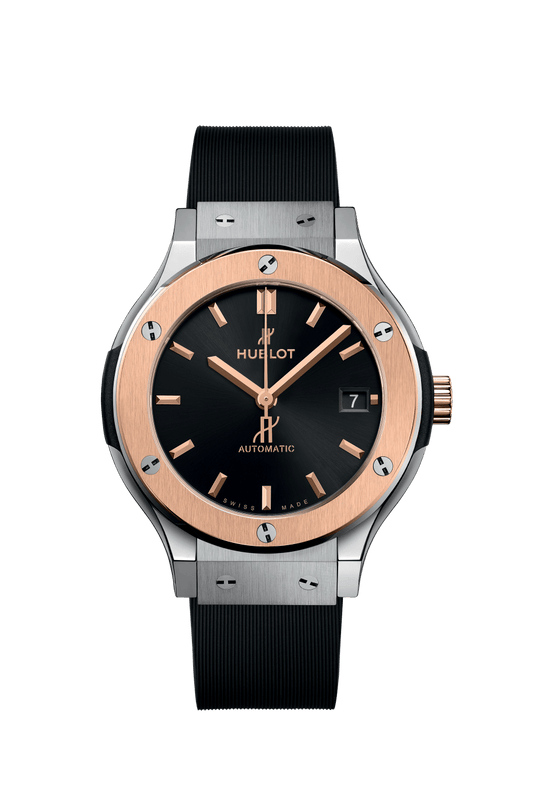 Hublot Classic Fusion Titanium King Gold 38 mm Black Dial Polished Titanium Rubber Strap 565.NO.1480.RX