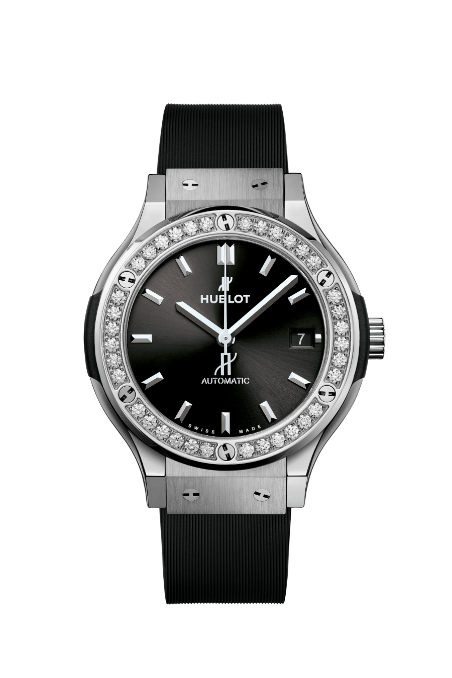 Hublot Classic Fusion Titanium Diamonds 38 mm Black Dial with Diamonds Polished Titanium Rubber Strap 565.NX.1470.RX.1204