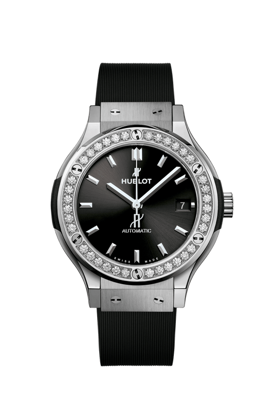 Hublot Classic Fusion Titanium Diamonds 38 mm Black Dial with Diamonds Polished Titanium Rubber Strap 565.NX.1470.RX.1204