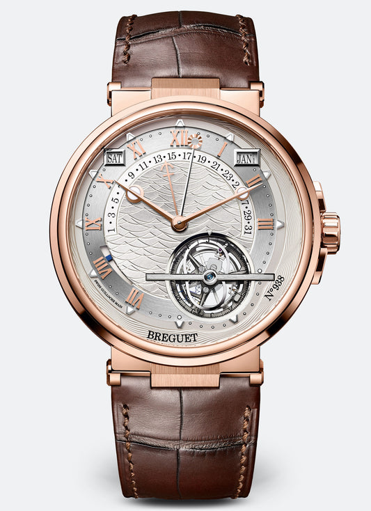 Breguet Marine 43.9 mm Silver Dial 18k Rose Gold Brown Leather Strap 5887BR/12/9WV