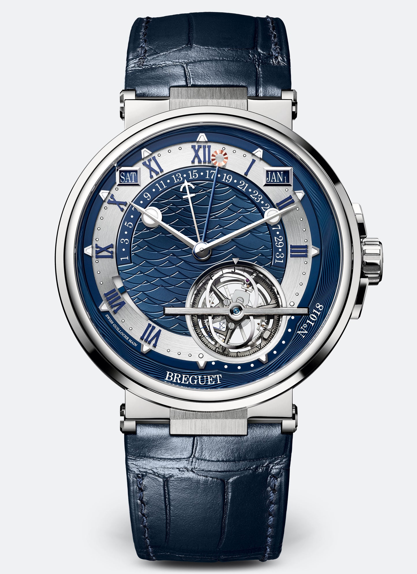 Breguet Marine 43.9 mm Blue Dial Platinum Blue Leather Strap 5887PT/Y2/9WV