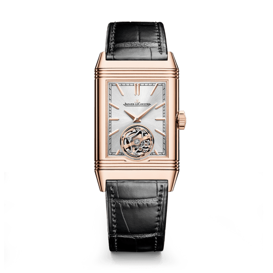 Jaeger-LeCoultre Reverso Tribute Duoface Tourbillon 45.5 x 27.4 mm Silvered Grey Dial Pink Gold Alligator Leather Strap Q392242J