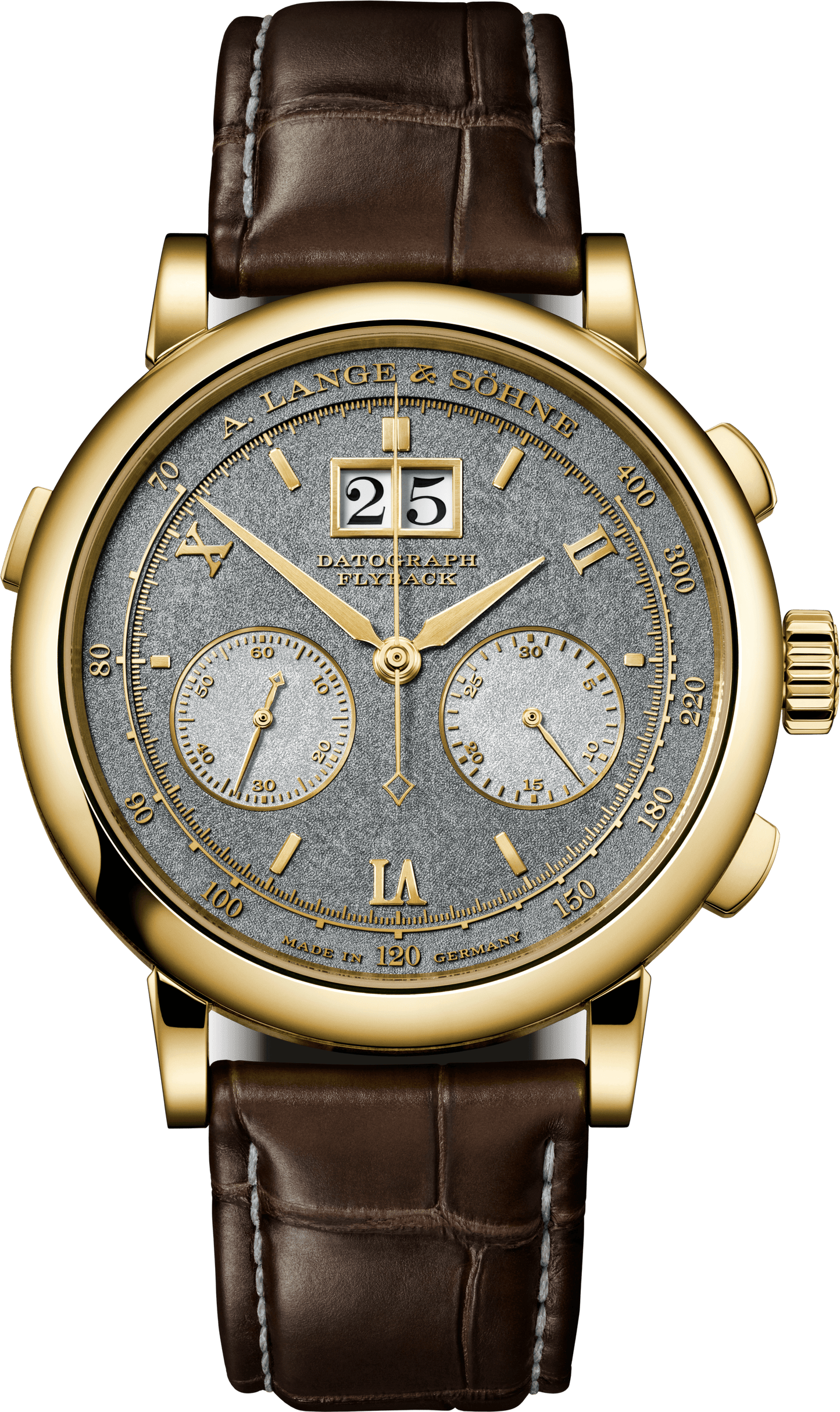 Alange-Soehne DATOGRAPH HANDWERKSKUNST 41 mm Grey Dial 18-Carat Yellow Gold Alligator Leather Strap 405.048F / LSLS4051AB