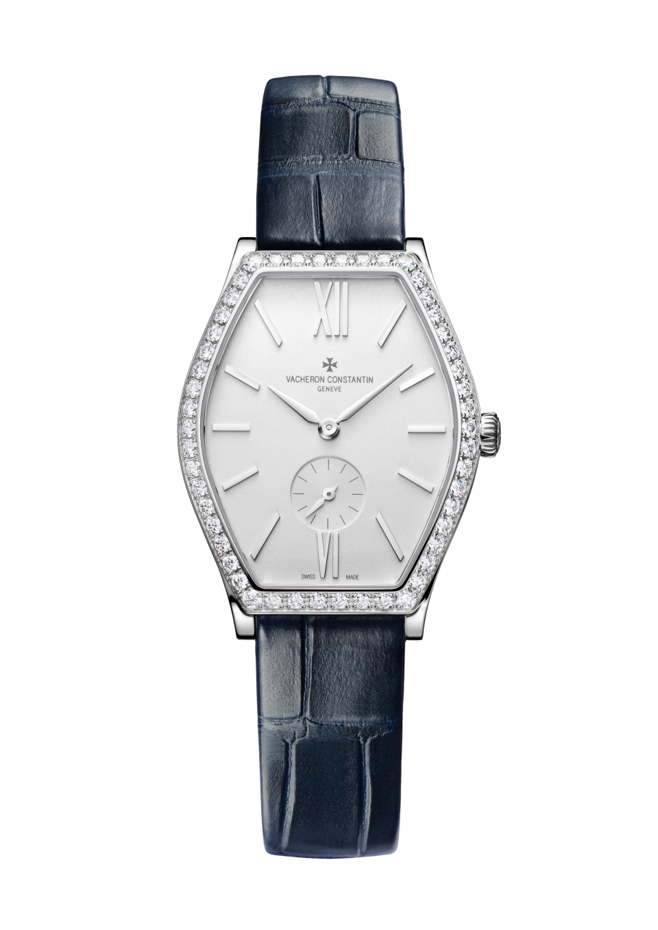 Vacheron Constantin Malte manual-winding 34.4x28.4 mm Silver Dial with Diamonds White Gold Alligator Leather Strap 81515/000G-9891