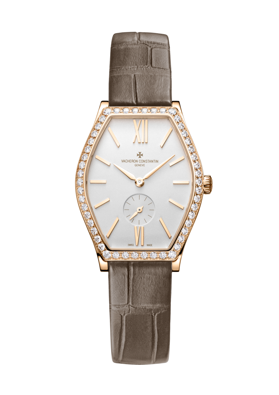 Vacheron Constantin Malte manual-winding 34.4 x 28.4 mm Silver Dial with Diamonds 18K Pink Gold Alligator Leather Strap 81515/000R-9892