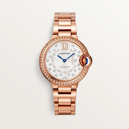 Cartier Ballon Bleu 36 mm Rose Gold Silver Sunray Dial Bracelet WJBB0083