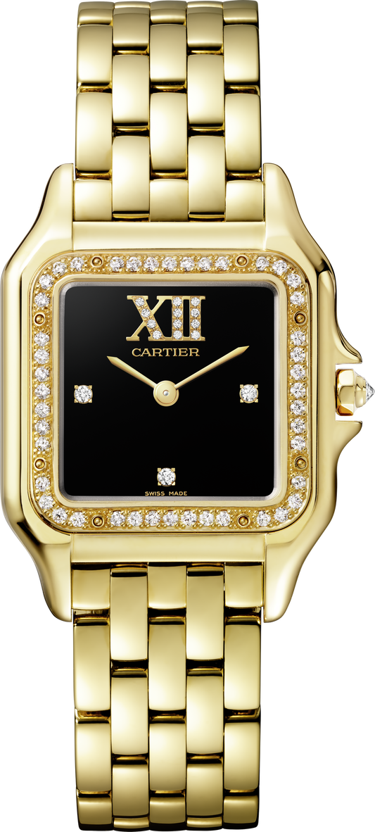 Cartier Panthère Medium 18k Yellow Gold Black Lacquer Dial Bracelet WJPN0044