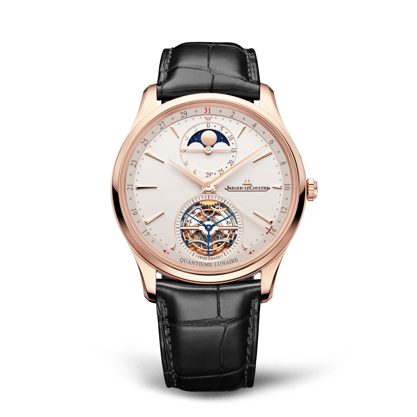 Jaeger-LeCoultre Master Ultra Thin Tourbillon Moon 41.5 mm Beige Dial Pink Gold Alligator Leather Strap Q169242J