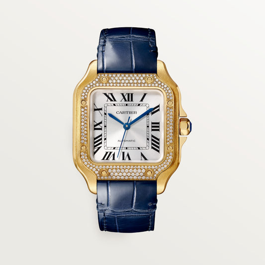 Cartier Santos Medium Sunray Dial 18k Yellow Gold Two Alligator Skin Strap WJSA0013