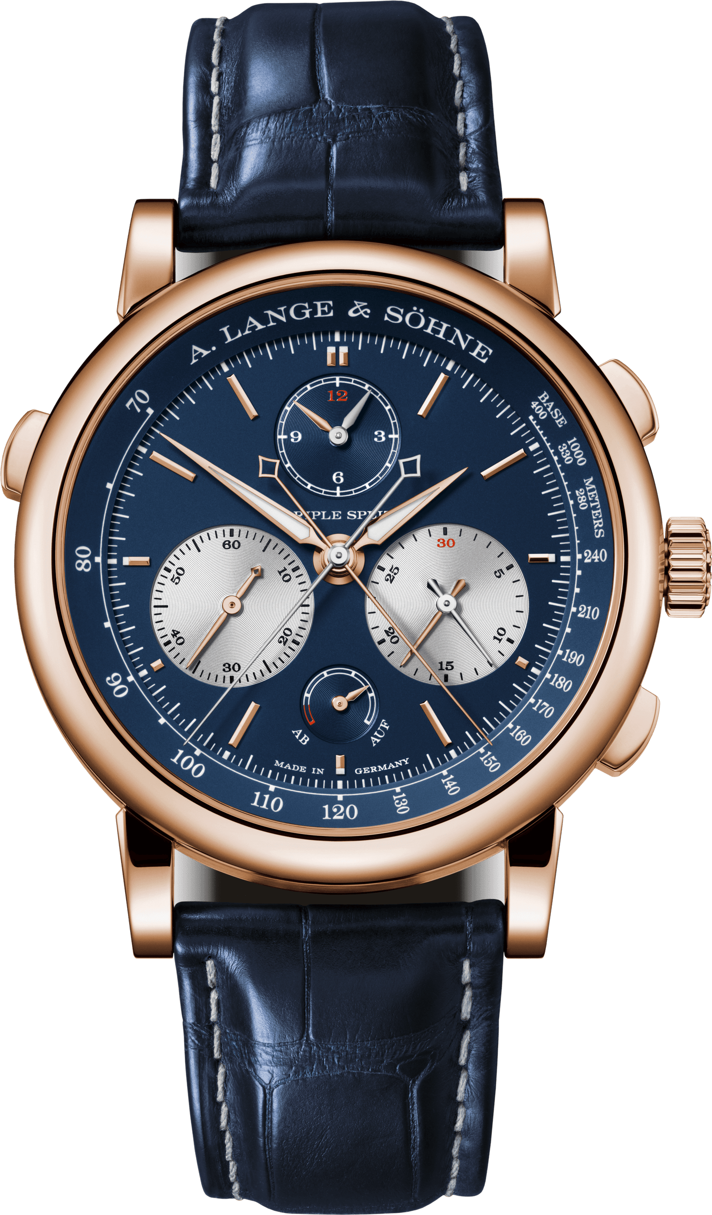 Alange-Soehne TRIPLE SPLIT 43.2 mm Blue Dial 18-Carat Pink Gold Alligator Leather Strap 424.037F / LSLS4244AK