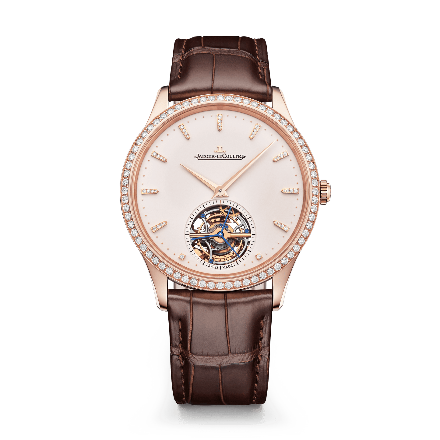 Jaeger-LeCoultre Master Ultra Thin Tourbillon 40 mm Beige Dial with Diamonds Pink Gold Alligator Leather Strap Q1682401