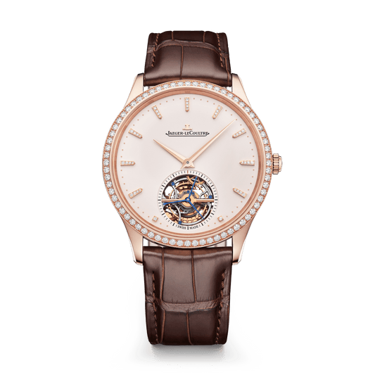 Jaeger-LeCoultre Master Ultra Thin Tourbillon 40 mm Beige Dial with Diamonds Pink Gold Alligator Leather Strap Q1682401