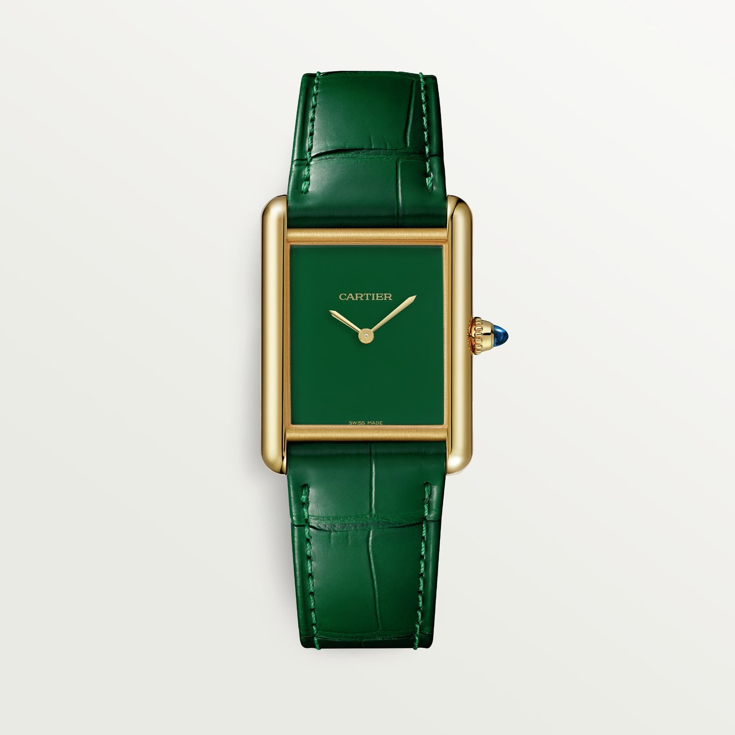 Cartier Tank Louis Large Yellow Gold Green Dial Green Alligator Skin Strap WGTA0191