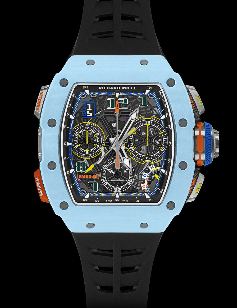 Richard Mille RM 65-01 Automatic Winding Split-seconds Chronograph 32 mm Black Dial Platinum Rubber Strap rm-65-01