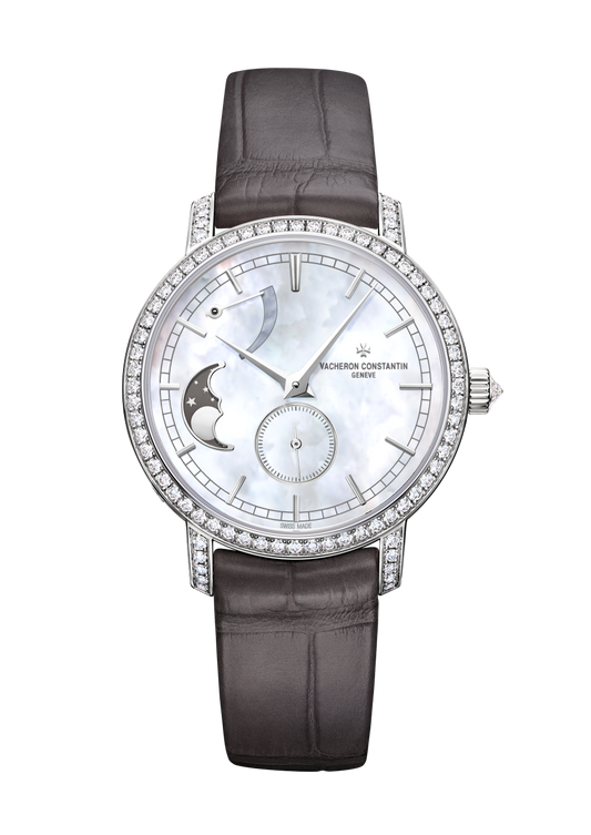 Vacheron Constantin Traditionnelle moon phase 36 mm White Mother-Of-Pearl Dial with Diamonds White Gold Alligator Leather Strap 83570/000G-9916