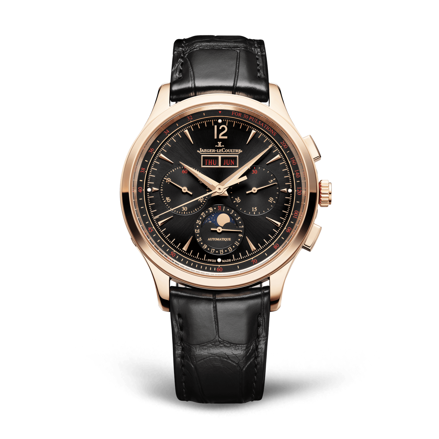 Jaeger-LeCoultre Master Control Chronograph Calendar 40 mm Black Dial Pink Gold Alligator Leather Strap Q413257J