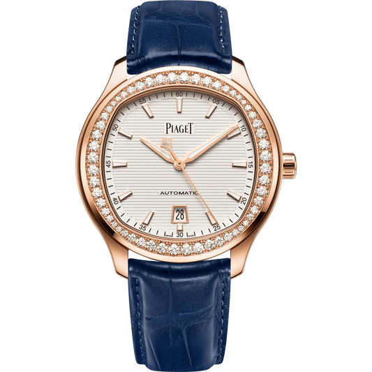 Piaget Piaget Polo Date watch 42 mm Grey Dial with Diamonds 18k Rose Gold Alligator Strap G0A44010