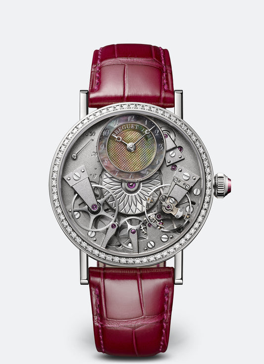 Breguet Tradition 37 mm Tahitian Mother-Of-Pearl Dial White Gold Red Leather Strap 7038BB/1T/9V6/D00D