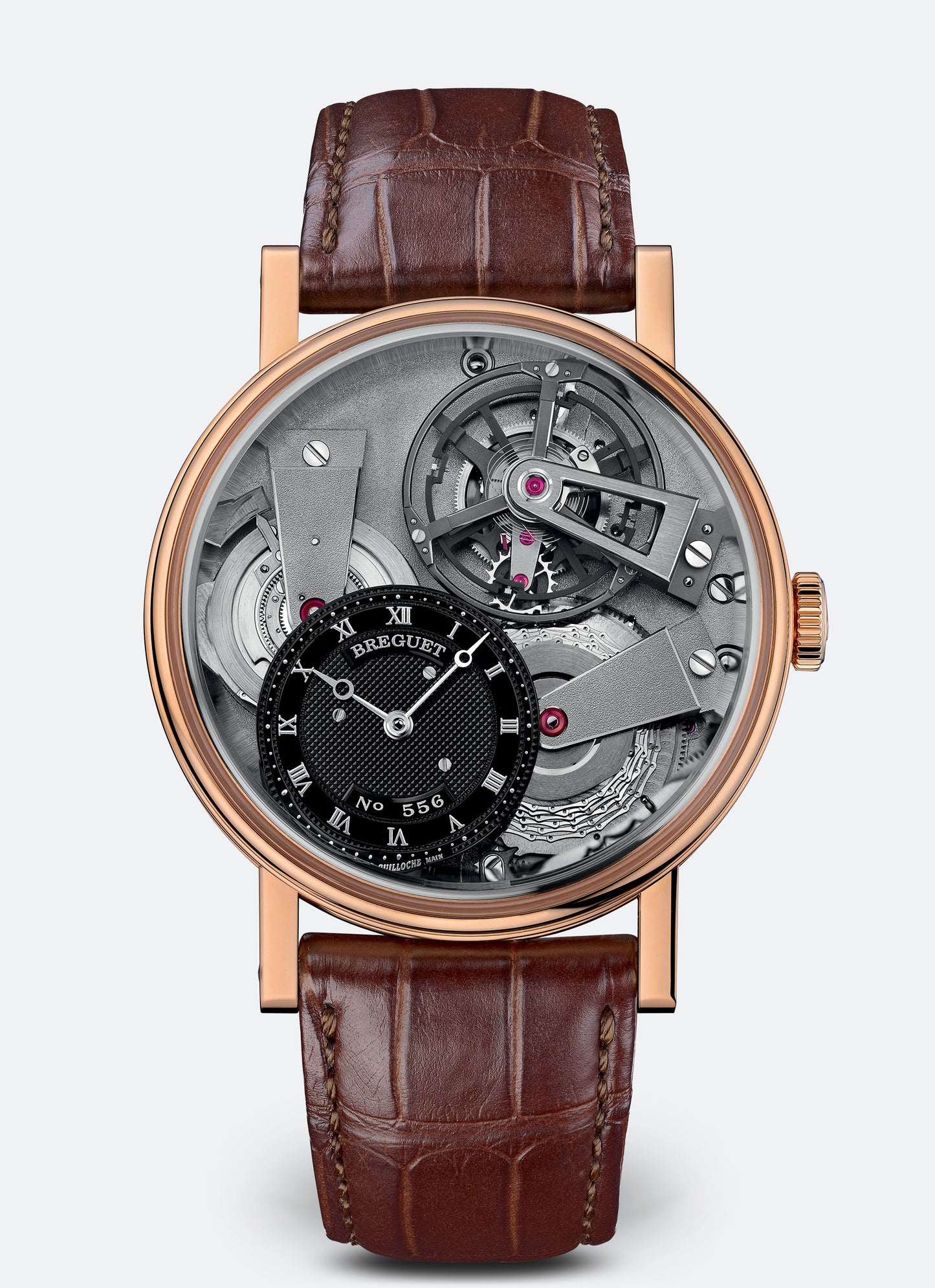 Breguet Tradition 41 mm Black Dial Titanium and 18k Rose Gold Brown Leather Strap 7047BR/G9/9ZU