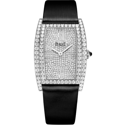 Piaget Limelight Tonneau watch 27 x 38 mm Diamond Paved Dial 18K White Gold Fabric Strap G0A39193