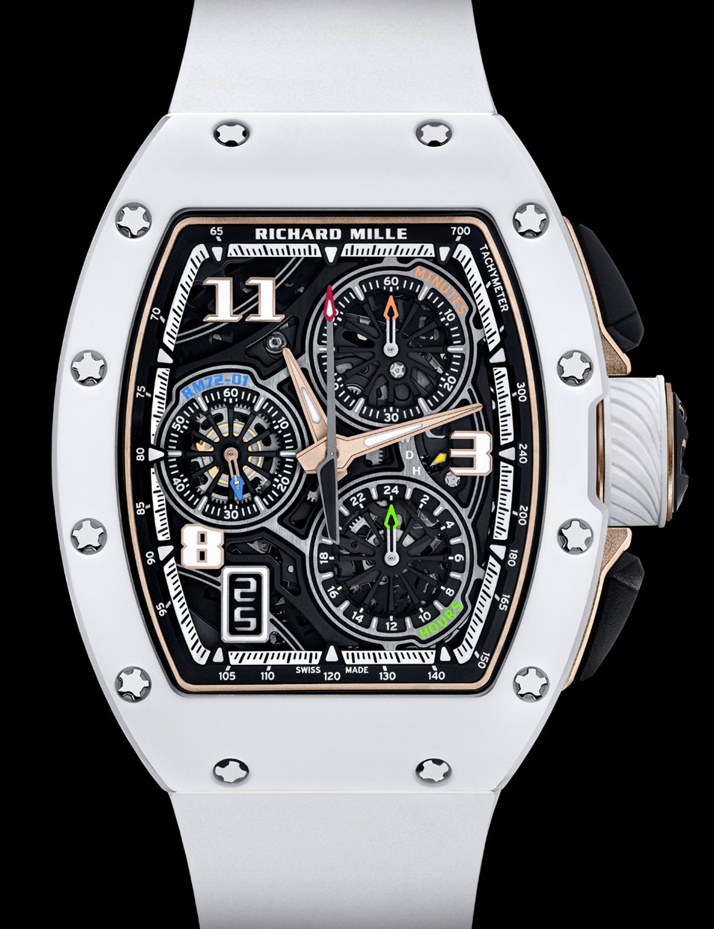 Richard Mille RM 72-01 Automatic Winding Lifestyle Flyback Chronograph 29 mm Black Dial Platinum Alligator Leather Strap rm-72-01