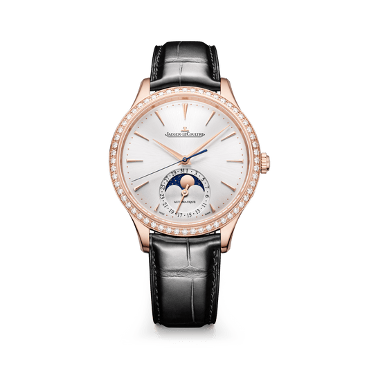 Jaeger-LeCoultre Master Ultra Thin Moon 36 mm Silver Dial with Diamonds Pink Gold Alligator Leather Strap Q1242502