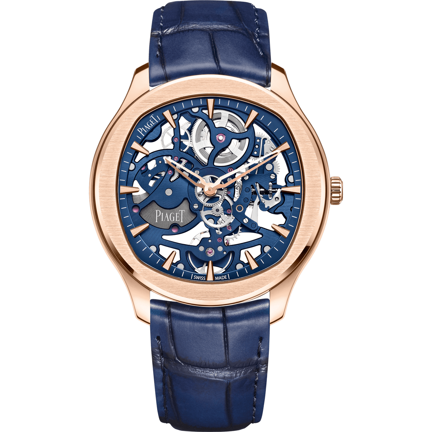 Piaget Piaget Polo Skeleton watch 42 mm Blue Dial 18k Rose Gold Alligator Strap G0A46009