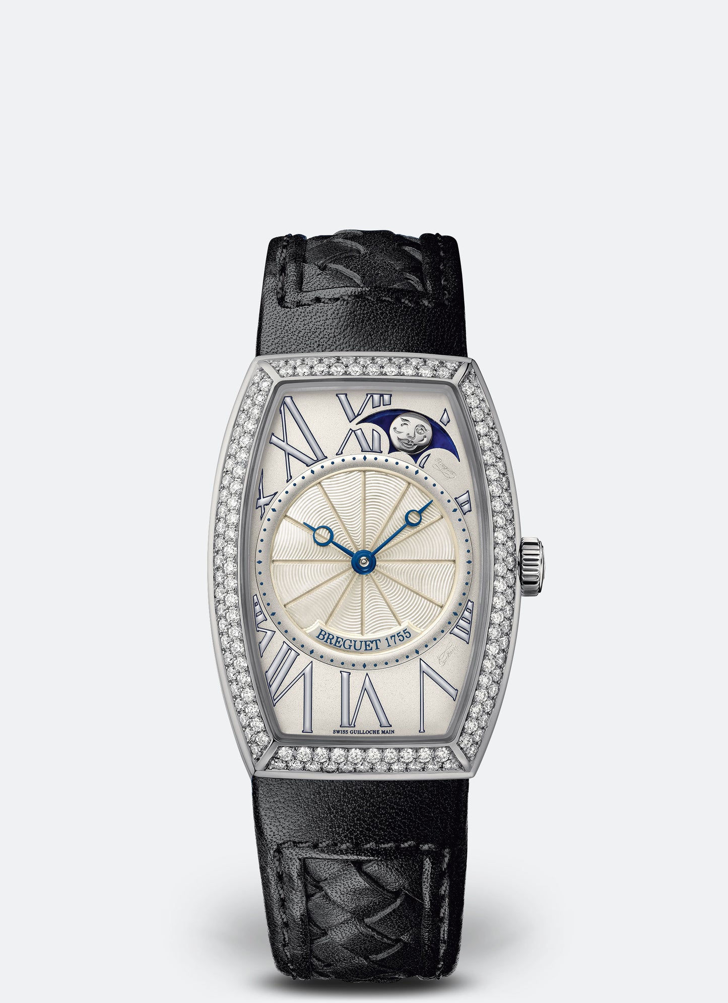 Breguet Héritage 35 x 25 mm Silver Dial with Diamonds White Gold Black Leather Strap 8861BB/11/386/D000