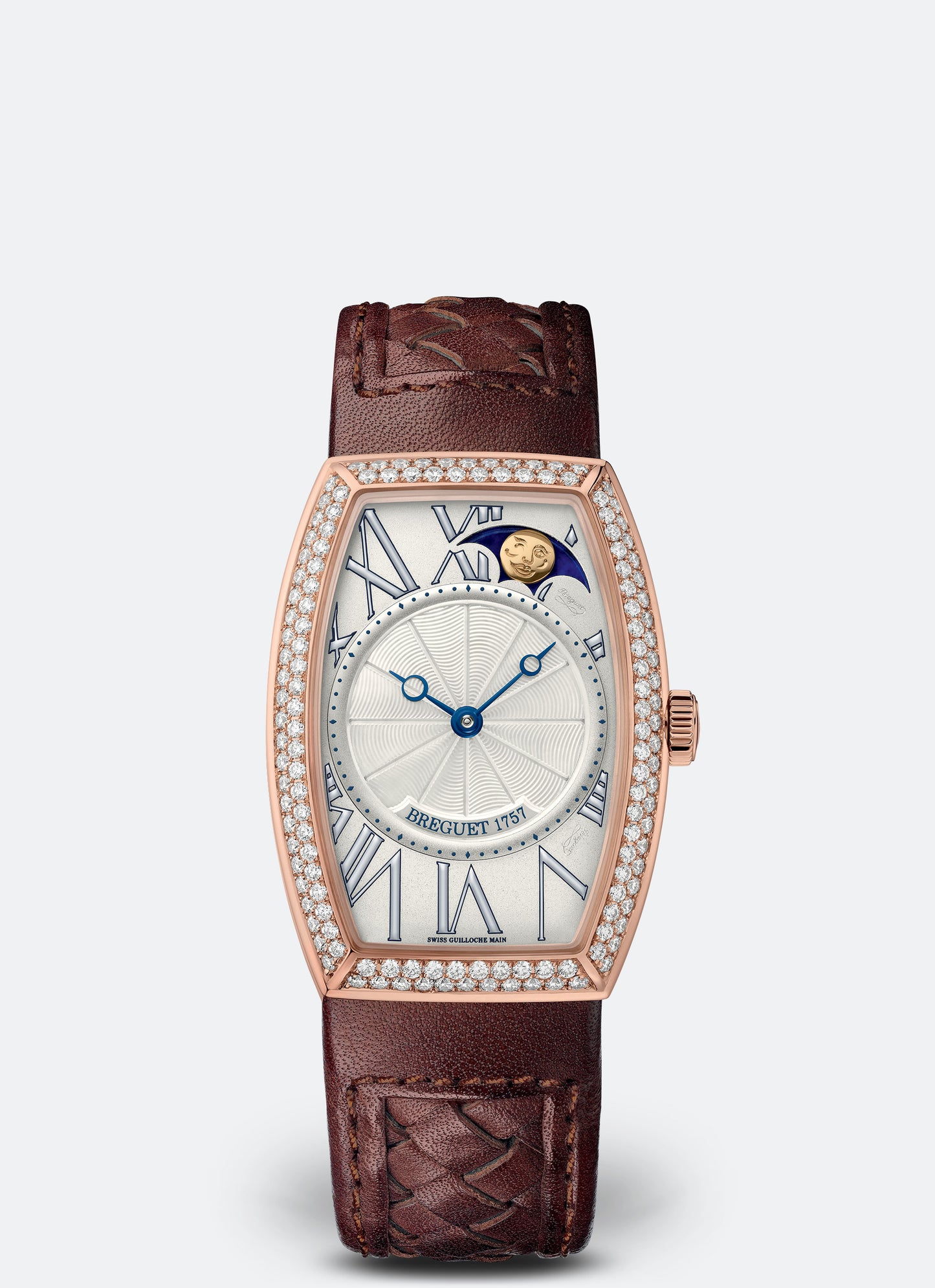 Breguet Héritage 35 x 25 mm Silver Dial with Diamonds 18k Rose Gold Brown Leather Strap 8861BR/11/386/D000