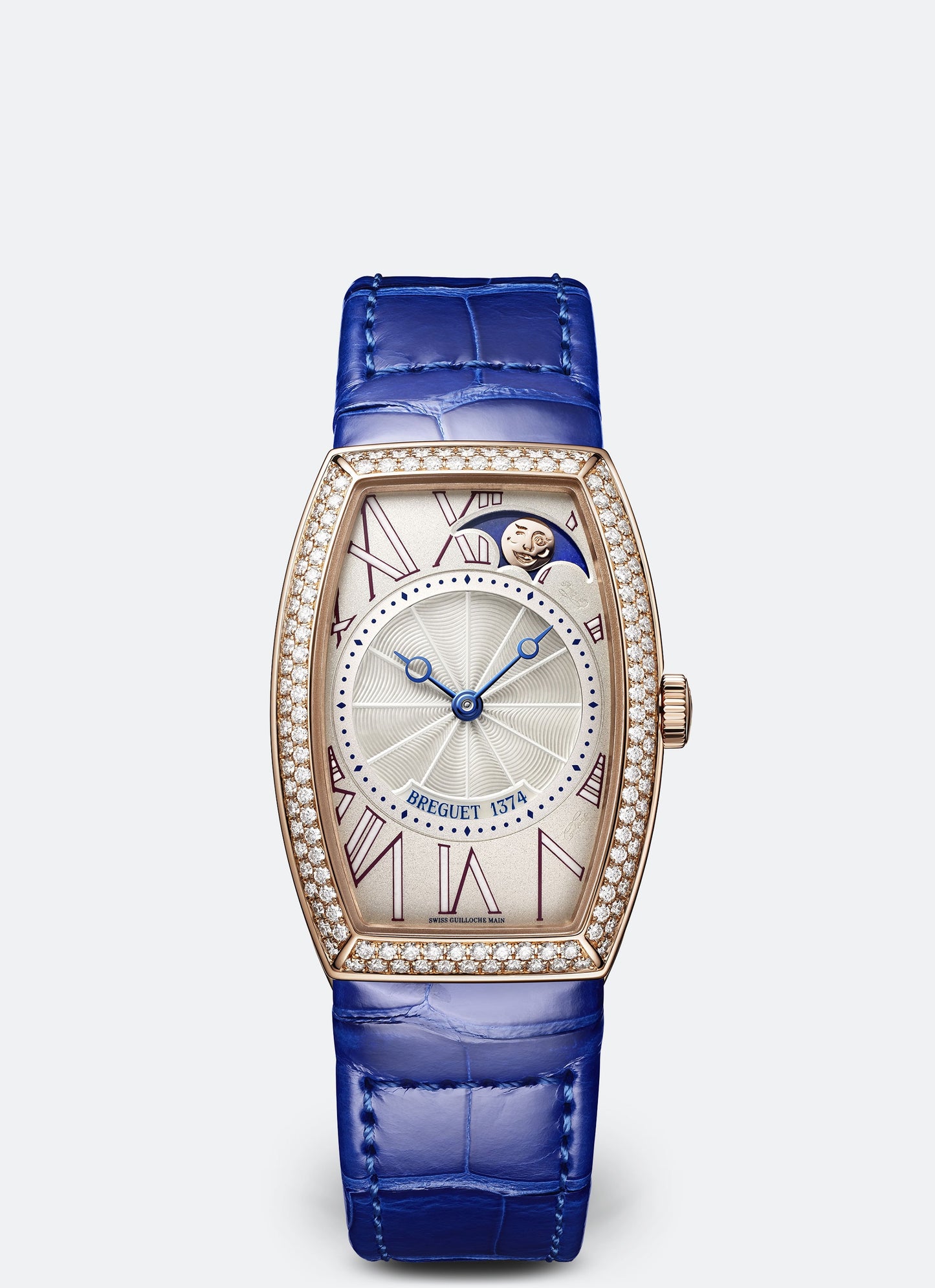 Breguet Héritage 35 x 25 mm Silver Dial with Diamonds 18k Rose Gold Blue Leather Strap 8861BR/15/986/D000