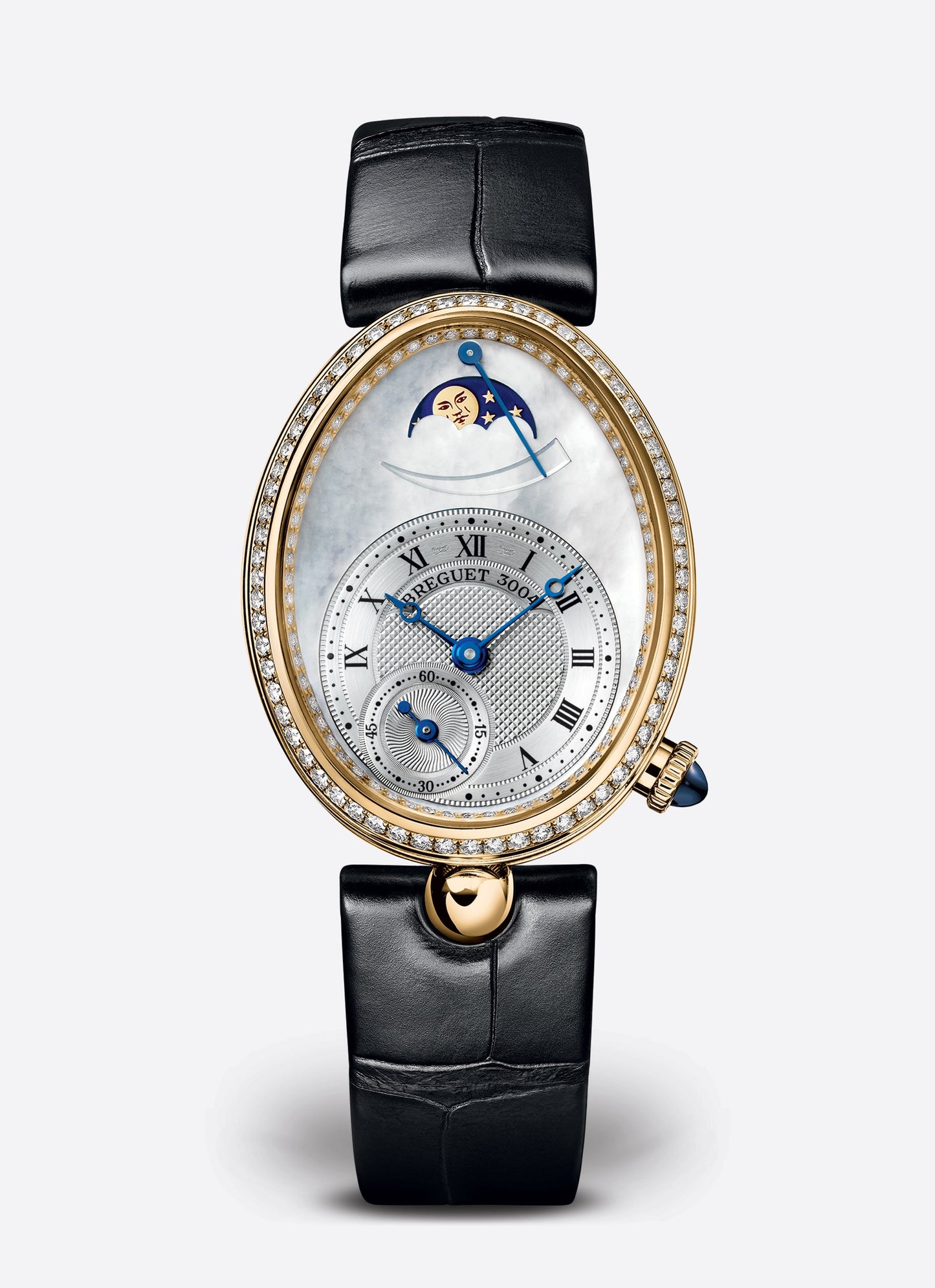 Breguet Reine 36.50 x 28.45 mm White Mother-Of-Pearl Dial with Diamonds 18k Yellow Gold Black Leather Strap 8908BA/52/964/D00D3L