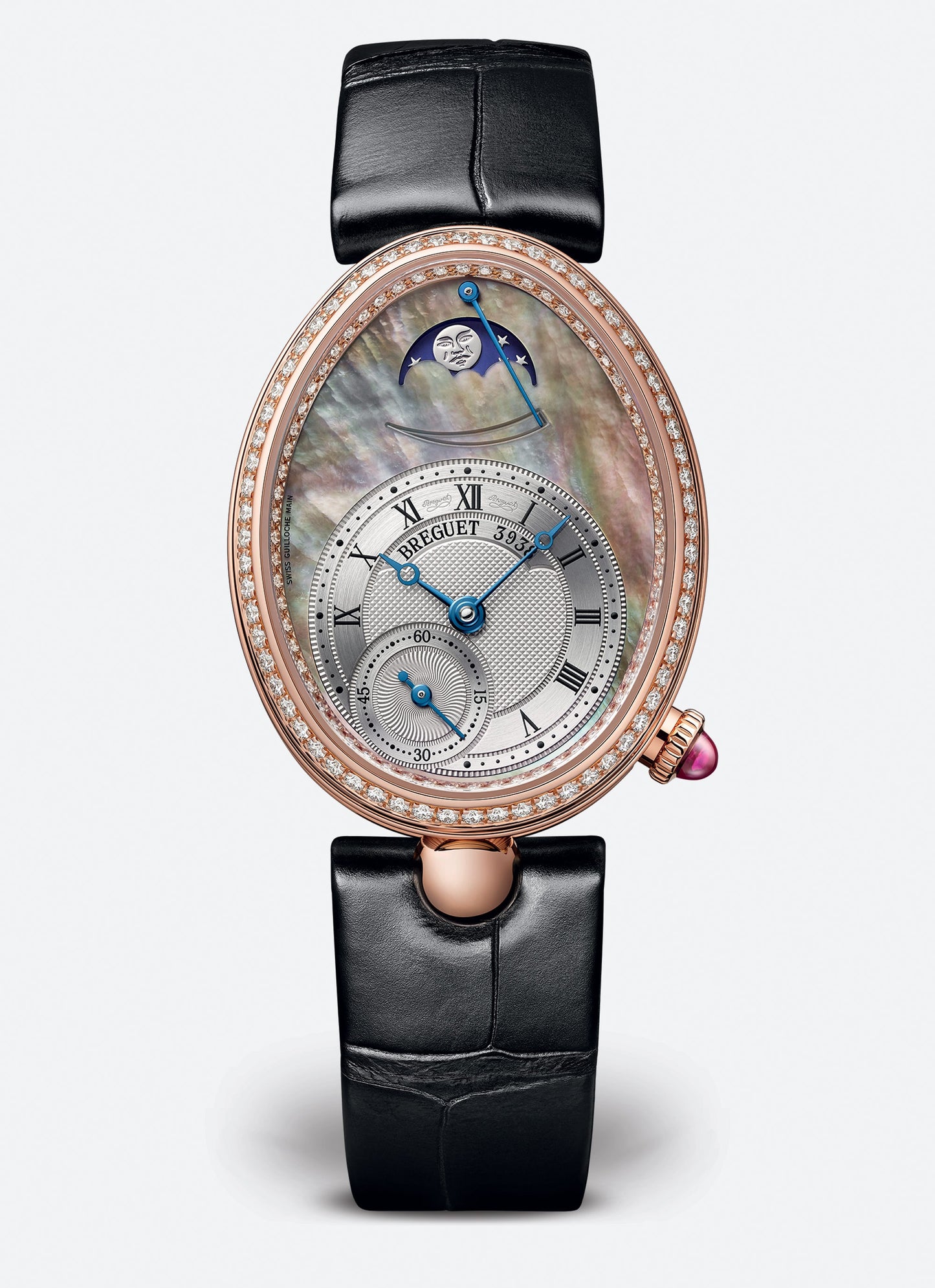 Breguet Reine 36.50 x 28.45 mm Silvered Gold Dial with Diamonds 18k Rose Gold Black Leather Strap 8908BR/5T/964/D00D3L