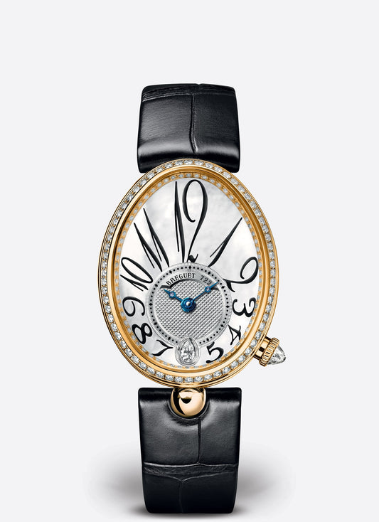 Breguet Reine 36.5 x 28.45mm White Mother-Of-Pearl Dial with Diamonds 18k Yellow Gold Black Leather Strap 8918BA/58/964/D00D3L