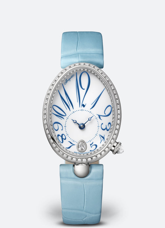 Breguet Reine 36.5 x 28.45mm White Dial with Diamonds White Gold Blue Leather Strap 8918BB/28/964/D00D